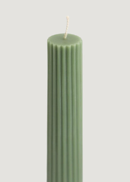 Tall Natural Beeswax Fluted Pillar Candle in Sage - 13.5"