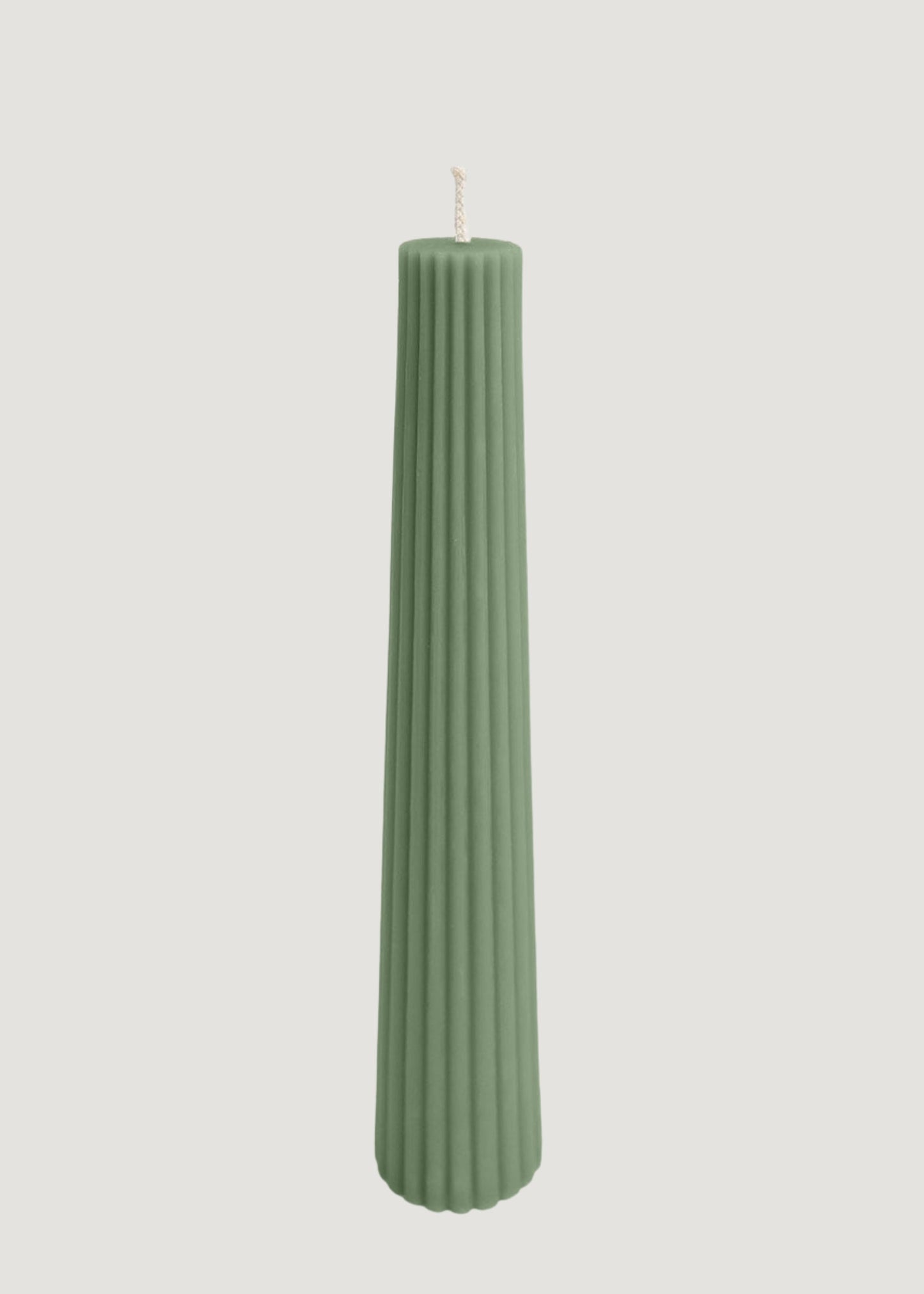 Tall Natural Beeswax Fluted Pillar Candle in Sage - 13.5"