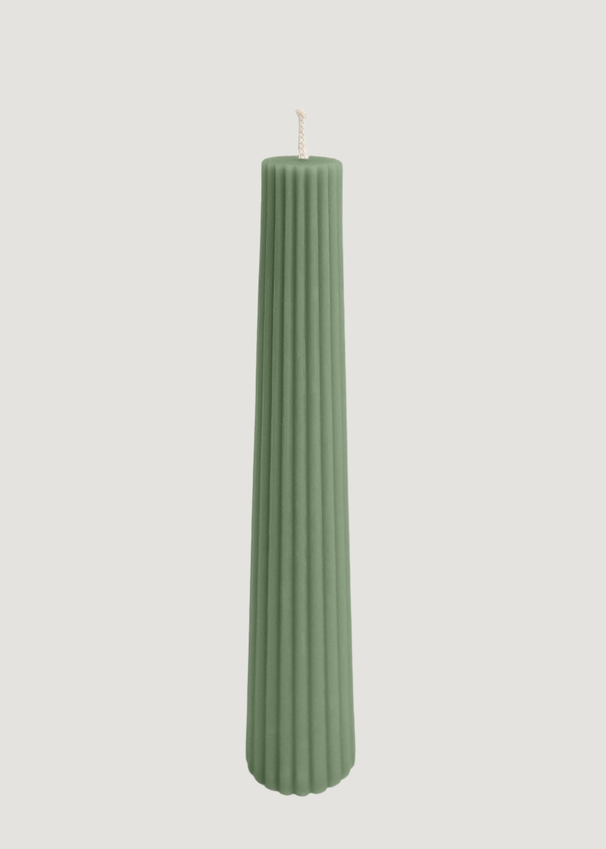 Tall Natural Beeswax Fluted Pillar Candle in Sage - 13.5"