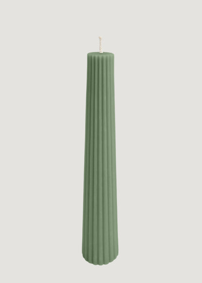 Tall Natural Beeswax Fluted Pillar Candle in Sage - 13.5"