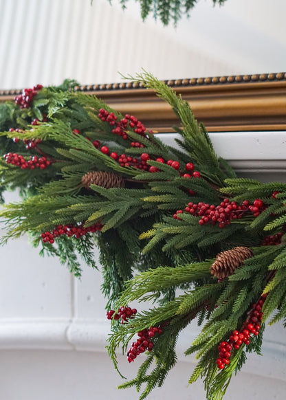 Artificial Winter Pine and Cone Branch with Red Berries - 37"