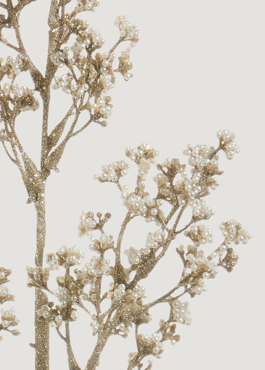 Fake Holiday Branch with Champagne Plastic Pearls - 24"