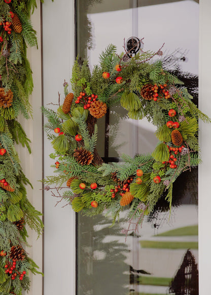 Festive Winter Pine and Pod Wreath - 24"