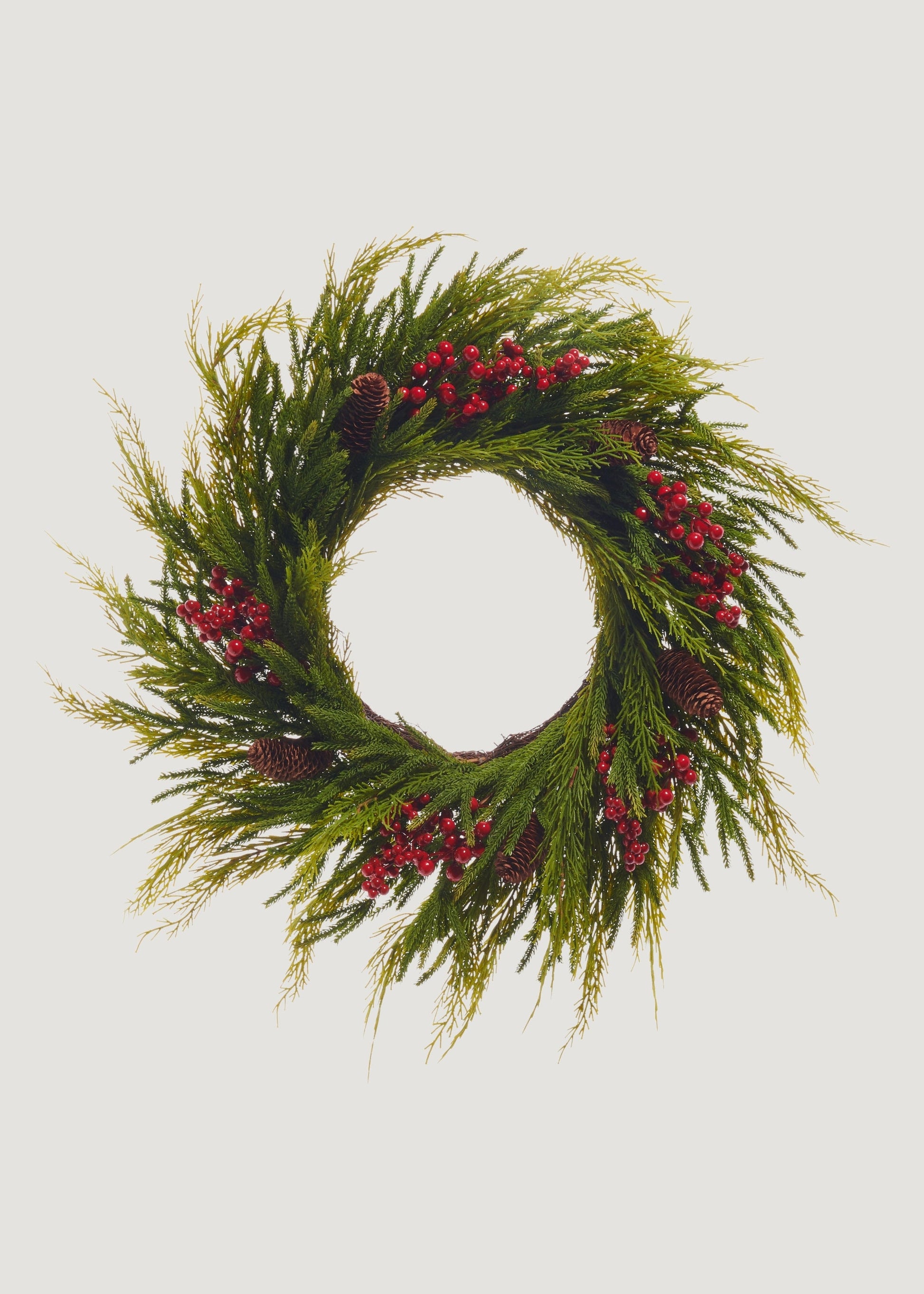 Fake Cedar Christmas Wreath with Berries and Cones - 24"