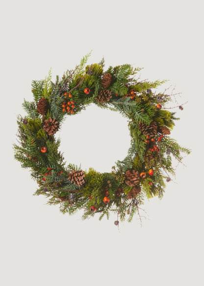 Festive Winter Pine and Pod Wreath - 24"