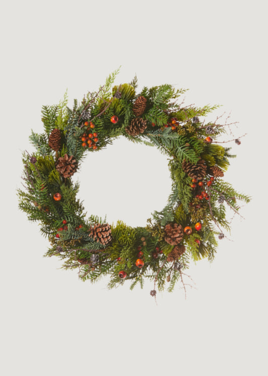 Festive Winter Pine and Pod Wreath - 24"