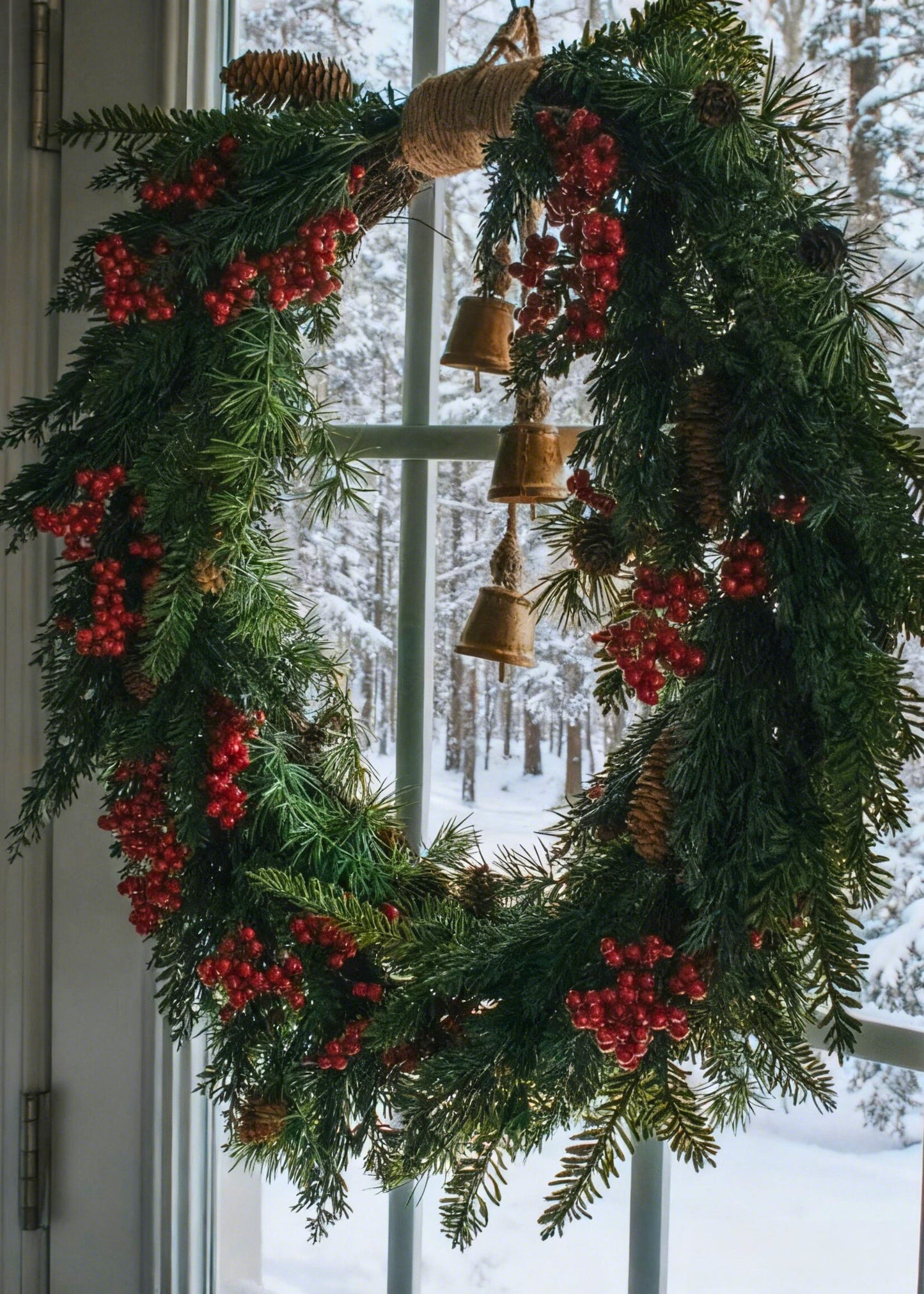 Fake Holiday Cedar and Red Berry Wreath with Pinecones - 30"