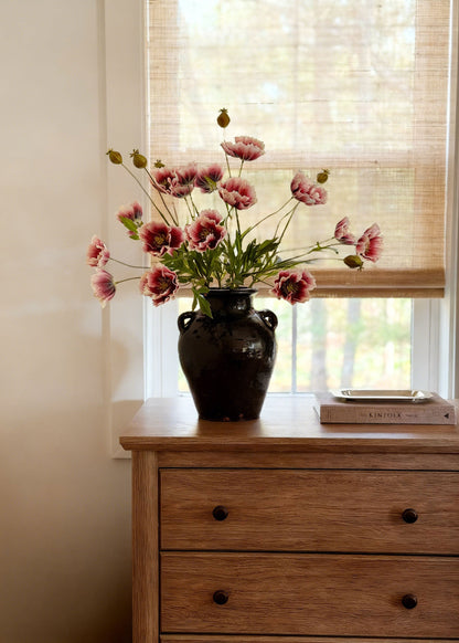 Artificial Poppy Flower Spray in Dark Pink Cream - 27"