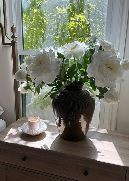 Deluxe White Queen Garden Peony Fake Flower - 30"