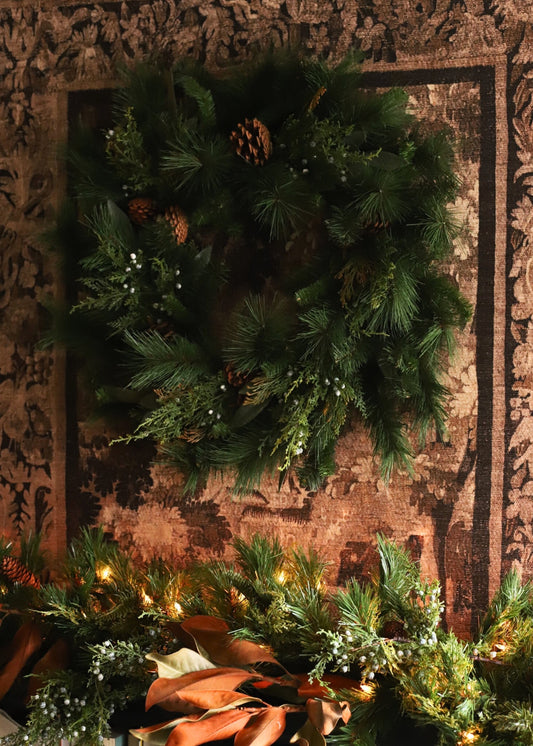 Artificial Juniper and Cedar Winter Wreath with Cones - 30"