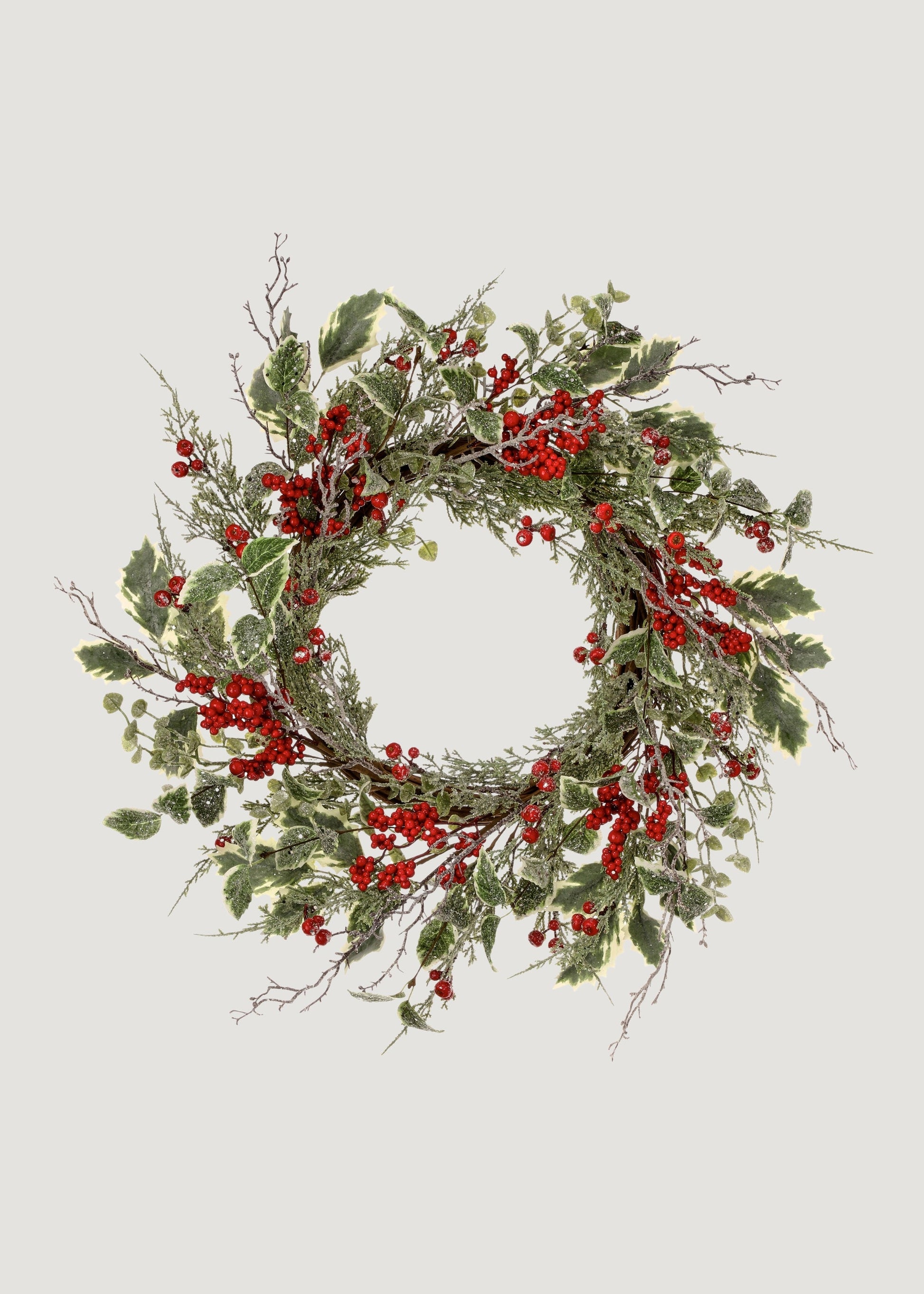 Winter Frost Holly and Red Berry Holiday Wreath - 24"