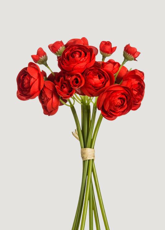 Red Mini Ranunculus Artificial Flower Bundle - 10"