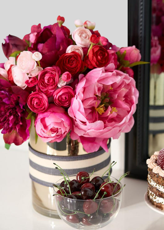 Red Mini Ranunculus Artificial Flower Bundle - 10"