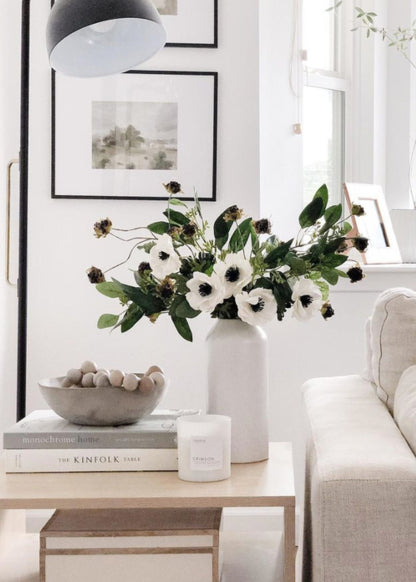 White Anemone Real Touch Fake Flower - 14"