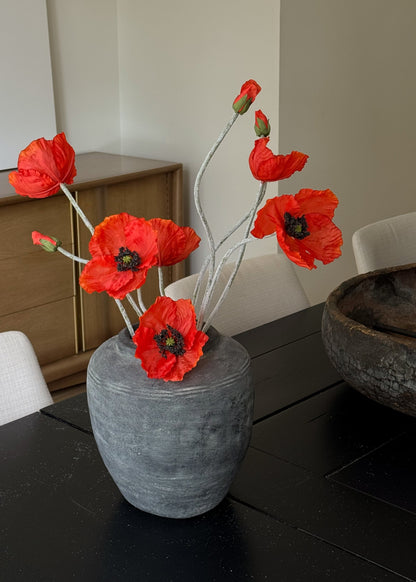 Faux Blooming Poppy Flowers in Orange - 29"