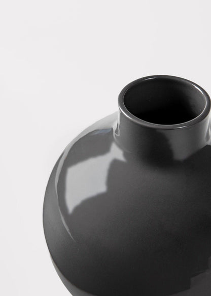 Afloral™ Small Round Ceramic Vase in Glossy Slate - 8"