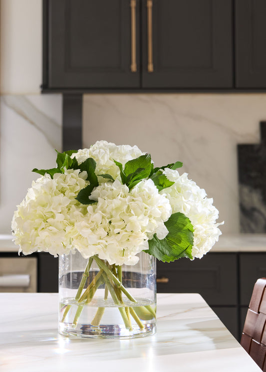 Faux Talc White Hydrangea Arrangement - 12"
