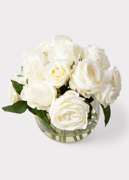 Real Touch Cream White Fake Rose Arrangement - 11.5"