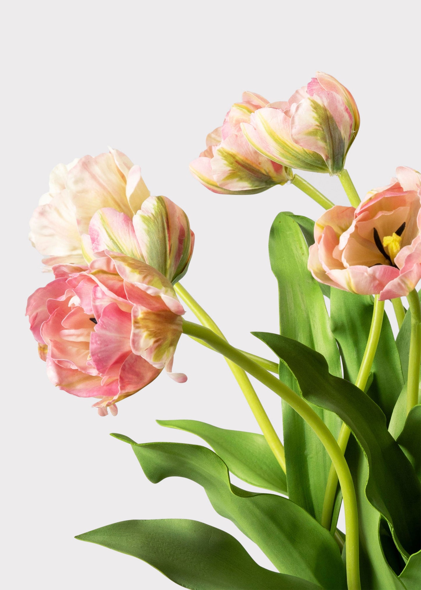 Mauve Pink Faux Blooming Tulip Arrangement in Glass Vase - 19"