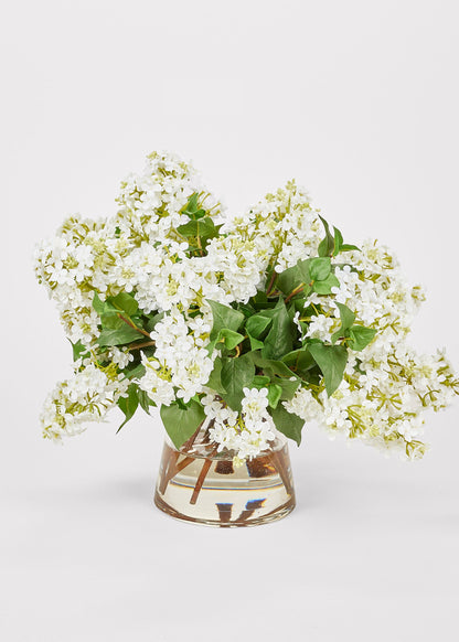 Faux Lilac Flower Arrangement in Glass Vase - 16"