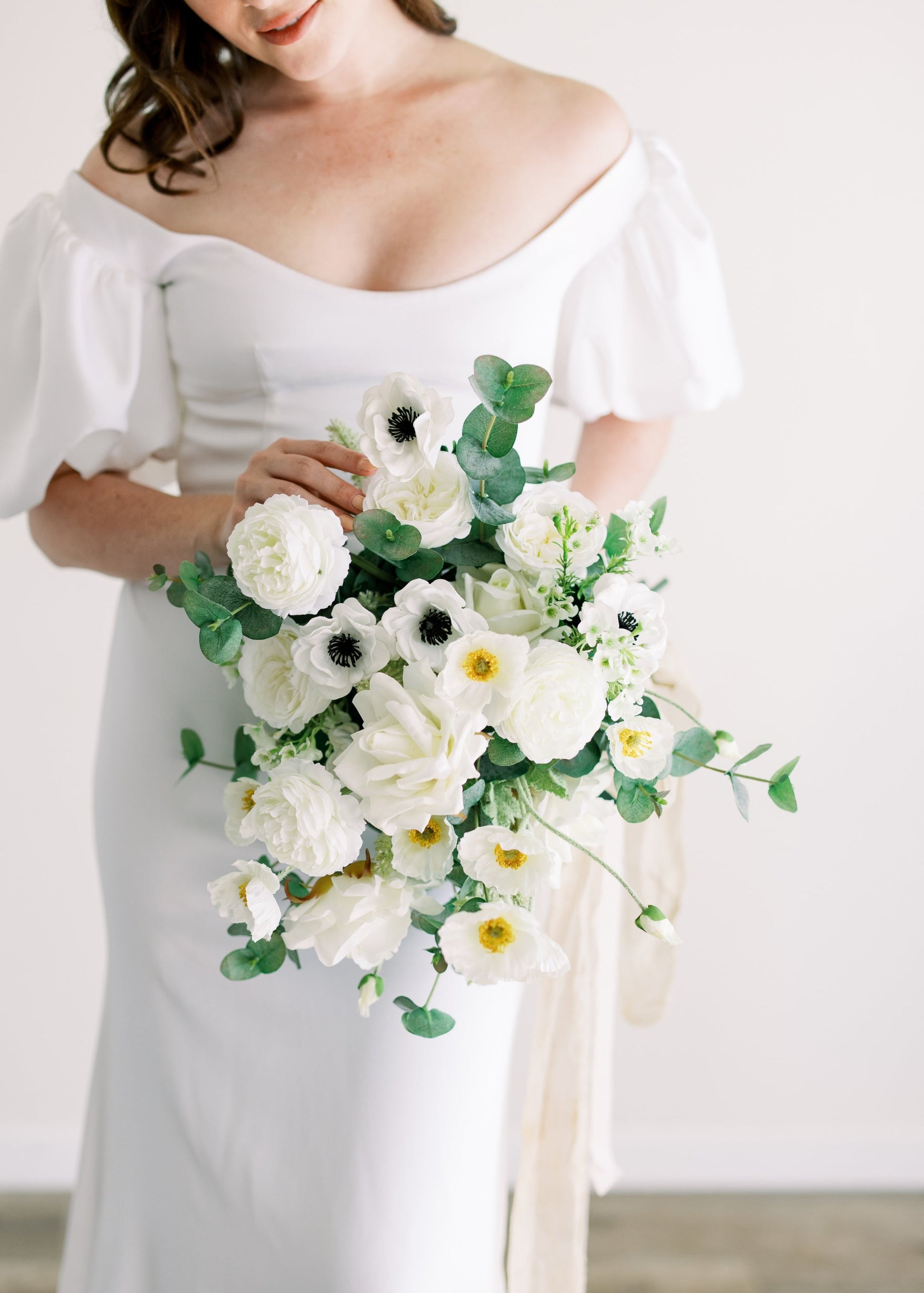 White Anemone Real Touch Fake Flower - 14"