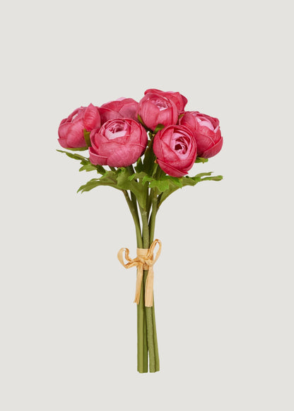 Dark Pink Ranunculus Soft Touch Fake Flower Bundle of 7 - 11"