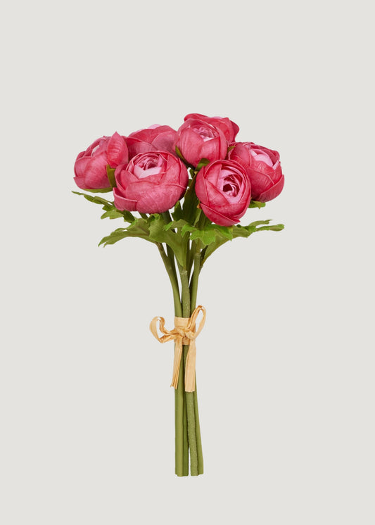 Dark Pink Ranunculus Soft Touch Fake Flower Bundle of 7 - 11"