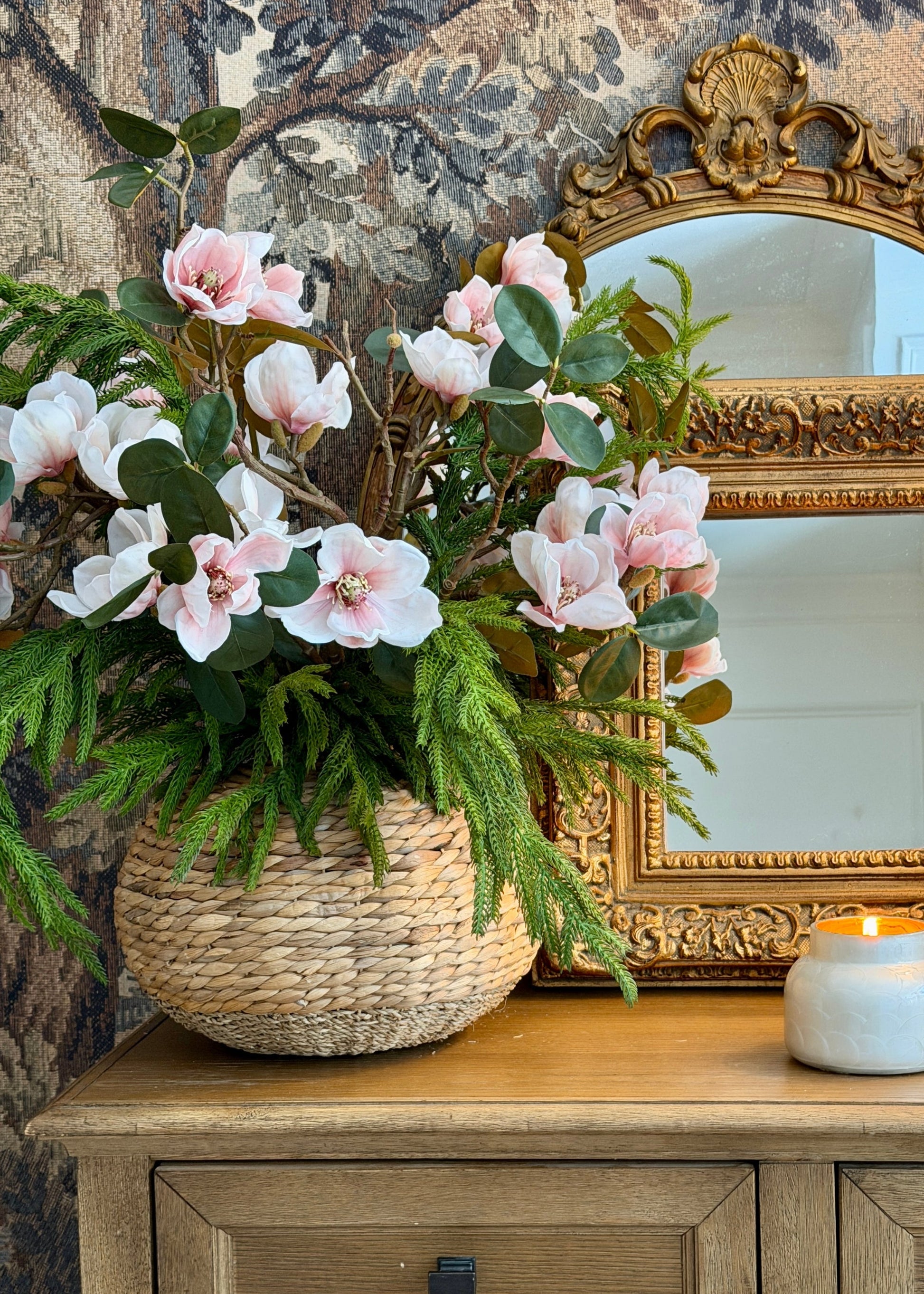 Artificial Magnolia Flower Branch in Blush - 40"