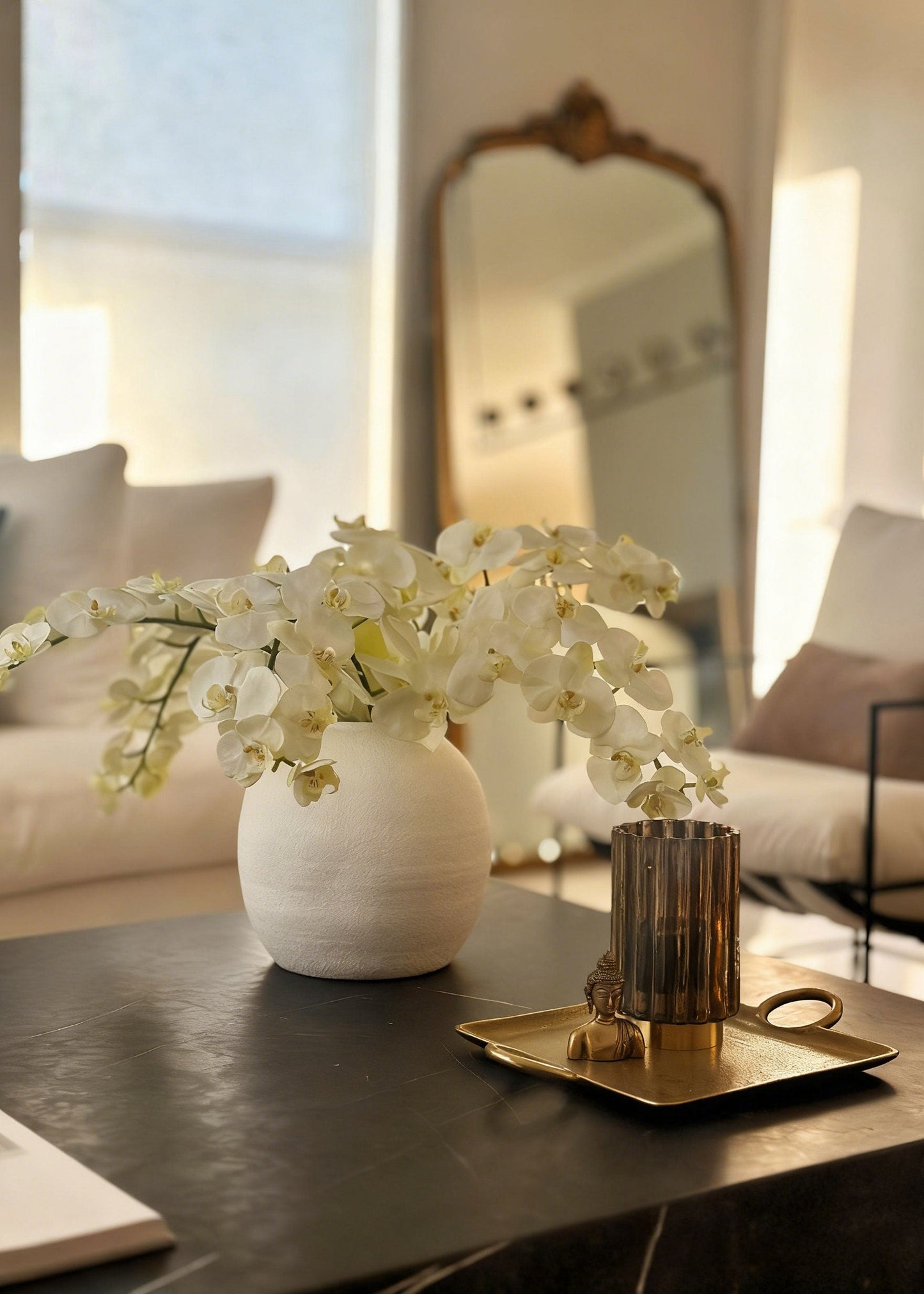 Large Cream White Orchids with Konos Vase Design