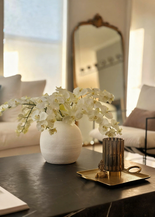 Large Cream White Orchids with Konos Vase Design