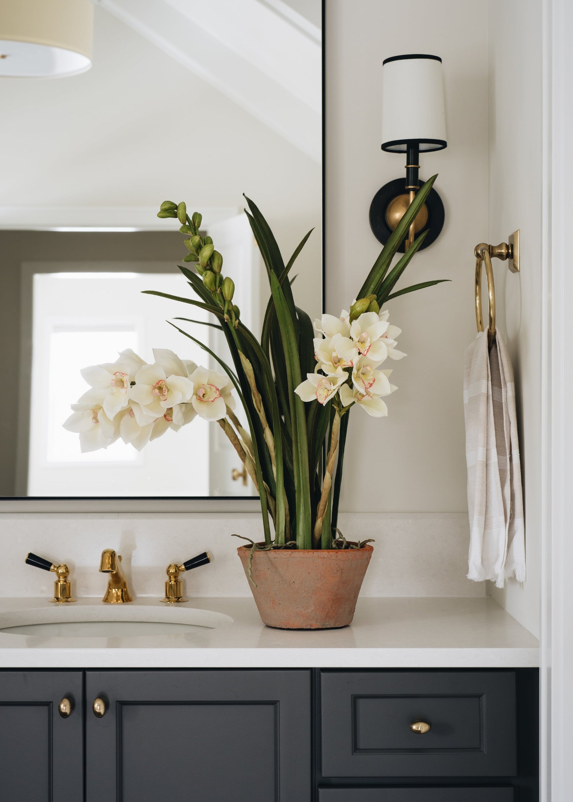 Artificial Cymbidium Orchid Potted Arrangement - 17"