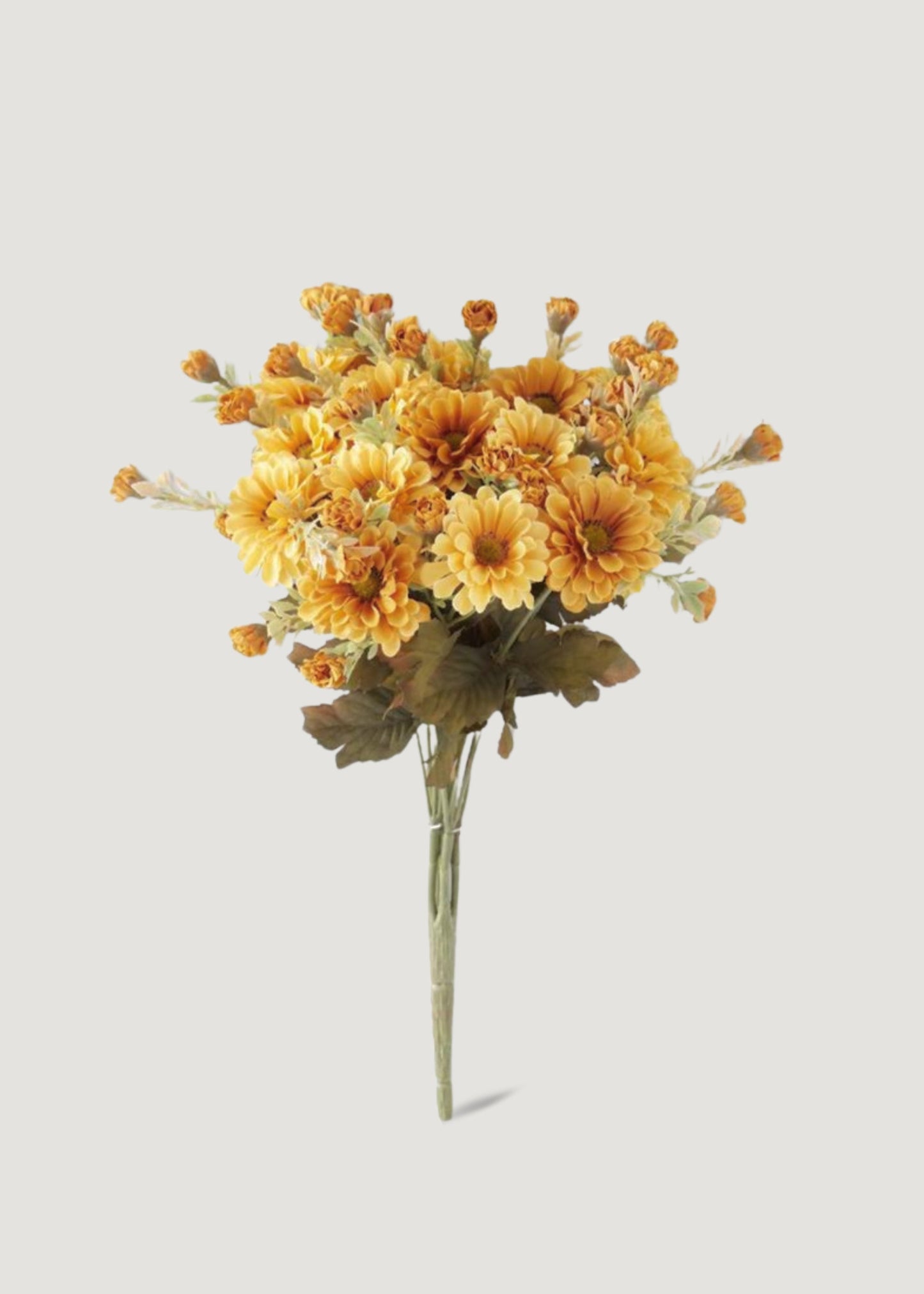 Golden Yellow Artificial Fall Mum Flower Bush - 15"