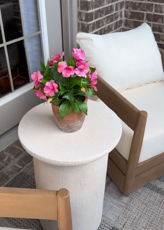 UV Treated Pink Fake Impatiens Potted Outdoor Plant in Clay Pot - 12"