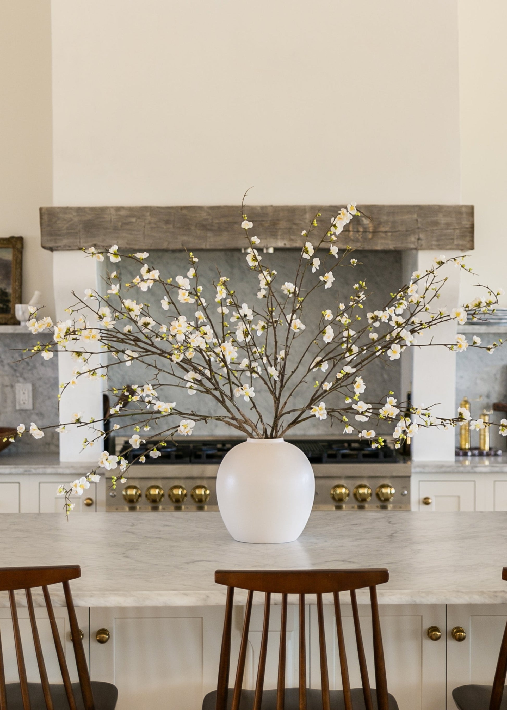 Large Luxe-Faux™ Cream Quince Branch with Konos Vase Design