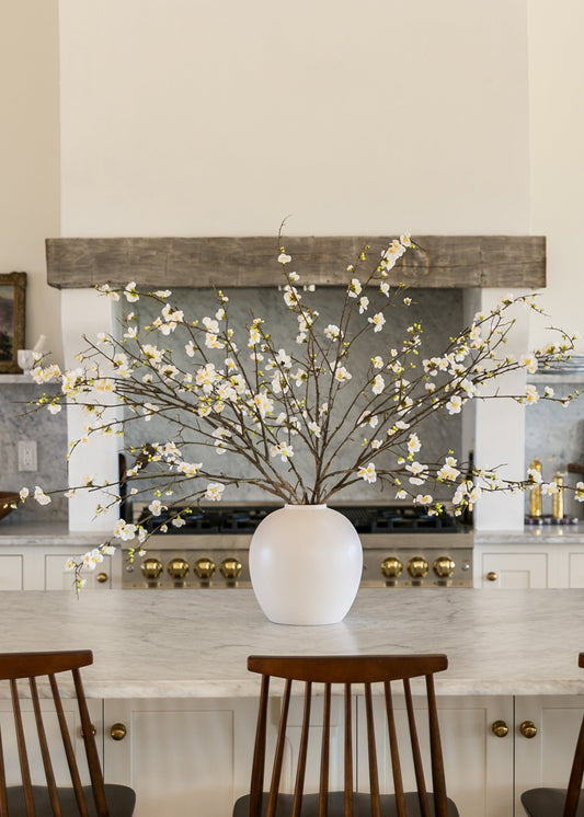 Large Luxe-Faux™ Cream Quince Branch with Konos Vase Design