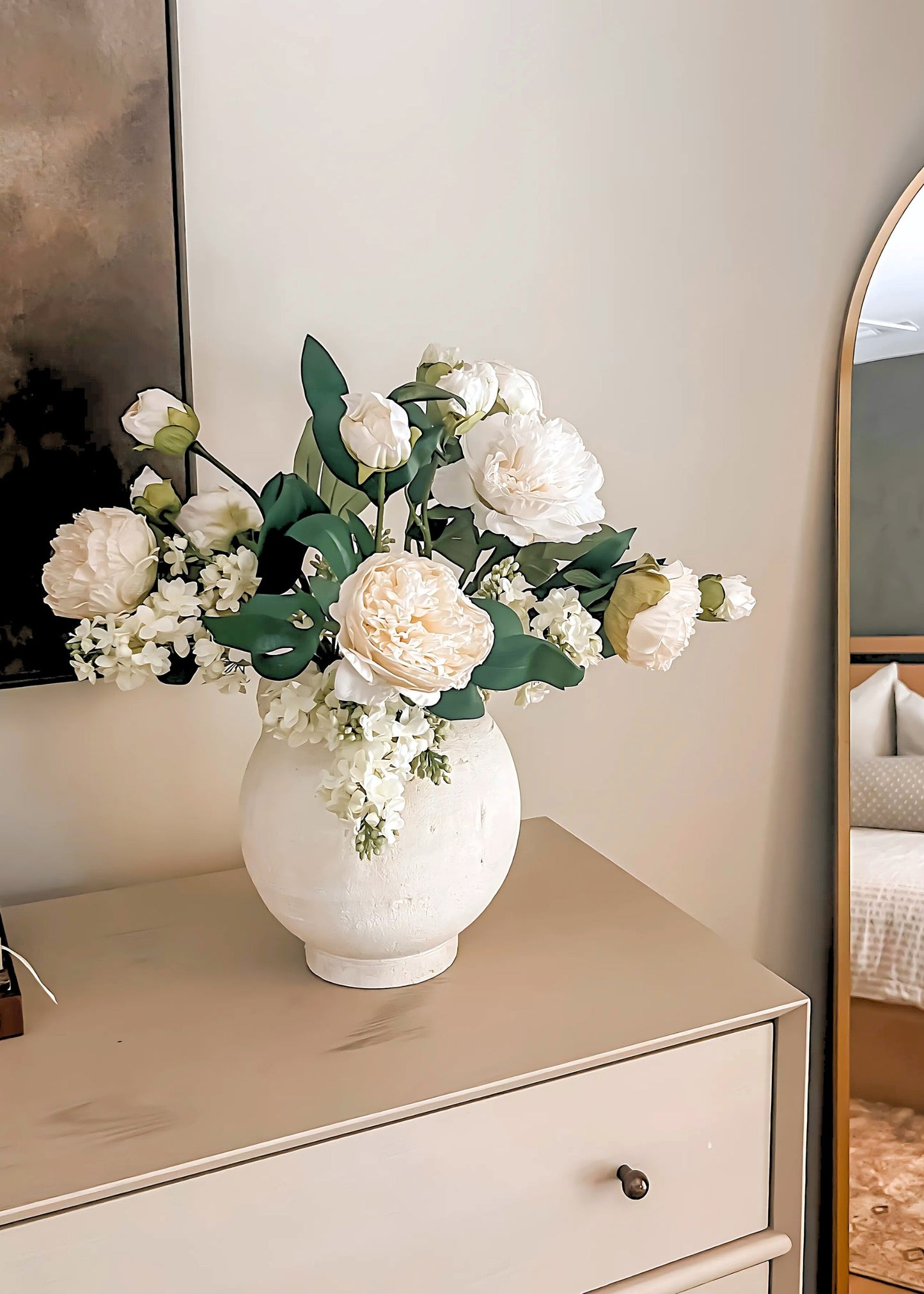 Petite Peony Fake Flower in Cream Blush - 19"