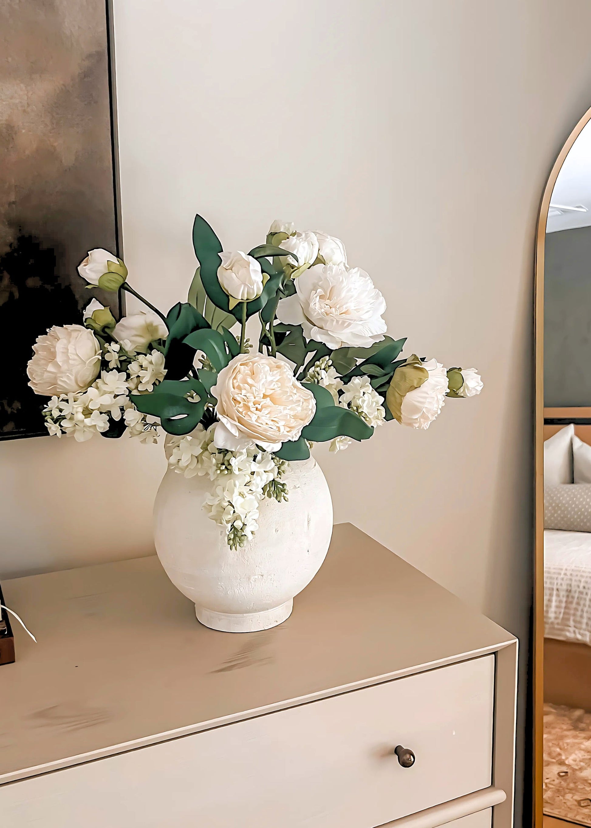 Petite Peony Fake Flower in Cream Blush - 19"