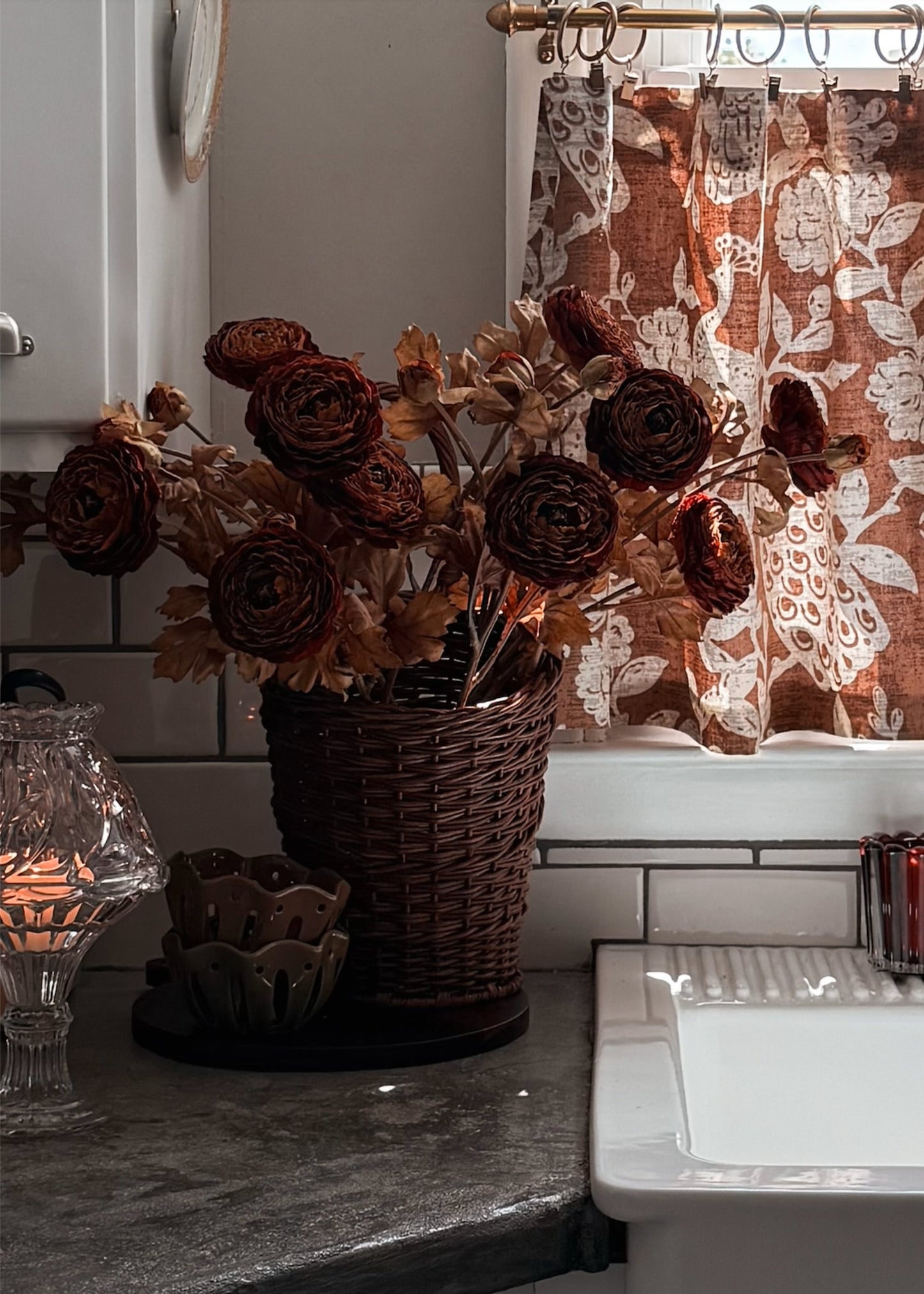 Fake Ranunculus Flower in Fall Cinnamon Hue - 24"