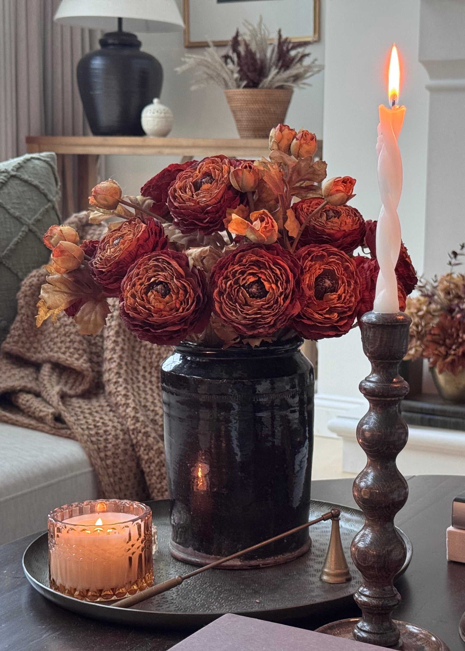 Fake Ranunculus Flower in Fall Cinnamon Hue - 24"