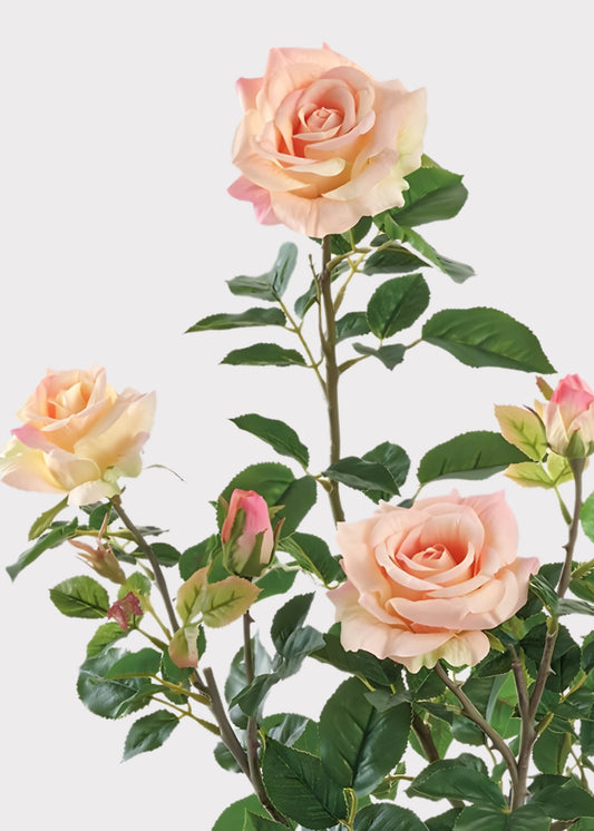 Fake Potted Porch Arrangement of Coral Pink Roses - 25"