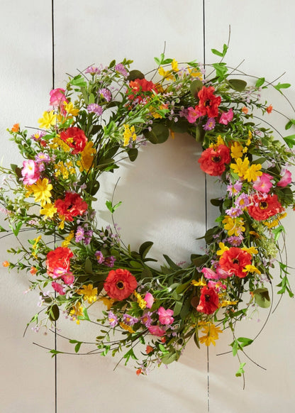 Colorful Spring Floral Artificial Wreath - 24"